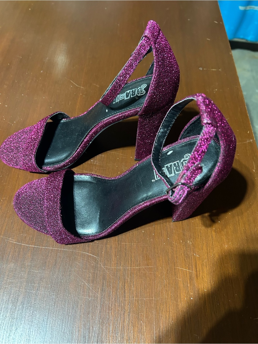 Brash Glitter Ankle-Strap Heels in Magenta